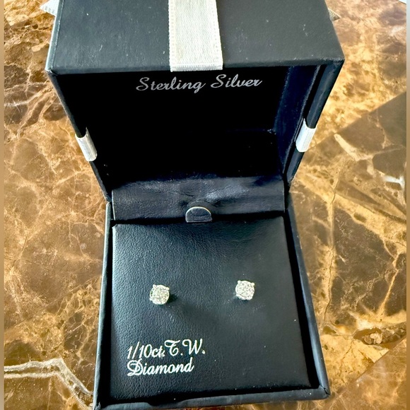 Sterling Silver Diamond Stud Earrings - Picture 1 of 4